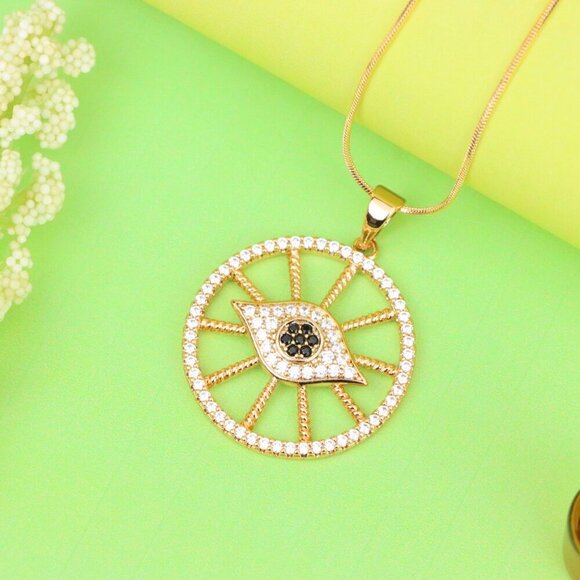 "Sparkling Rose Gold Evil Eye Round Pendant, XPPT1315 - Picture 12 of 12